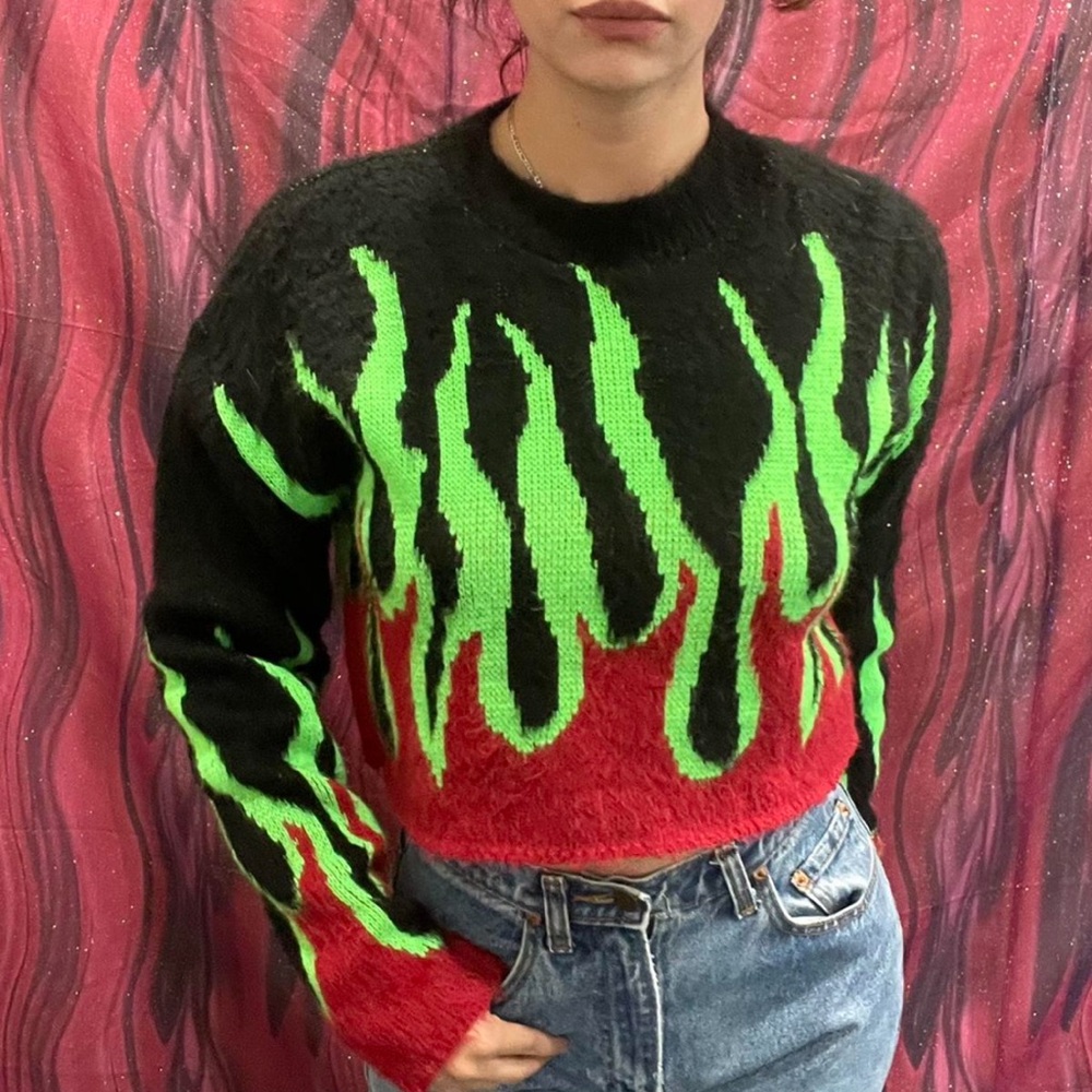 ASOS Black and Red Green Flame Sweater